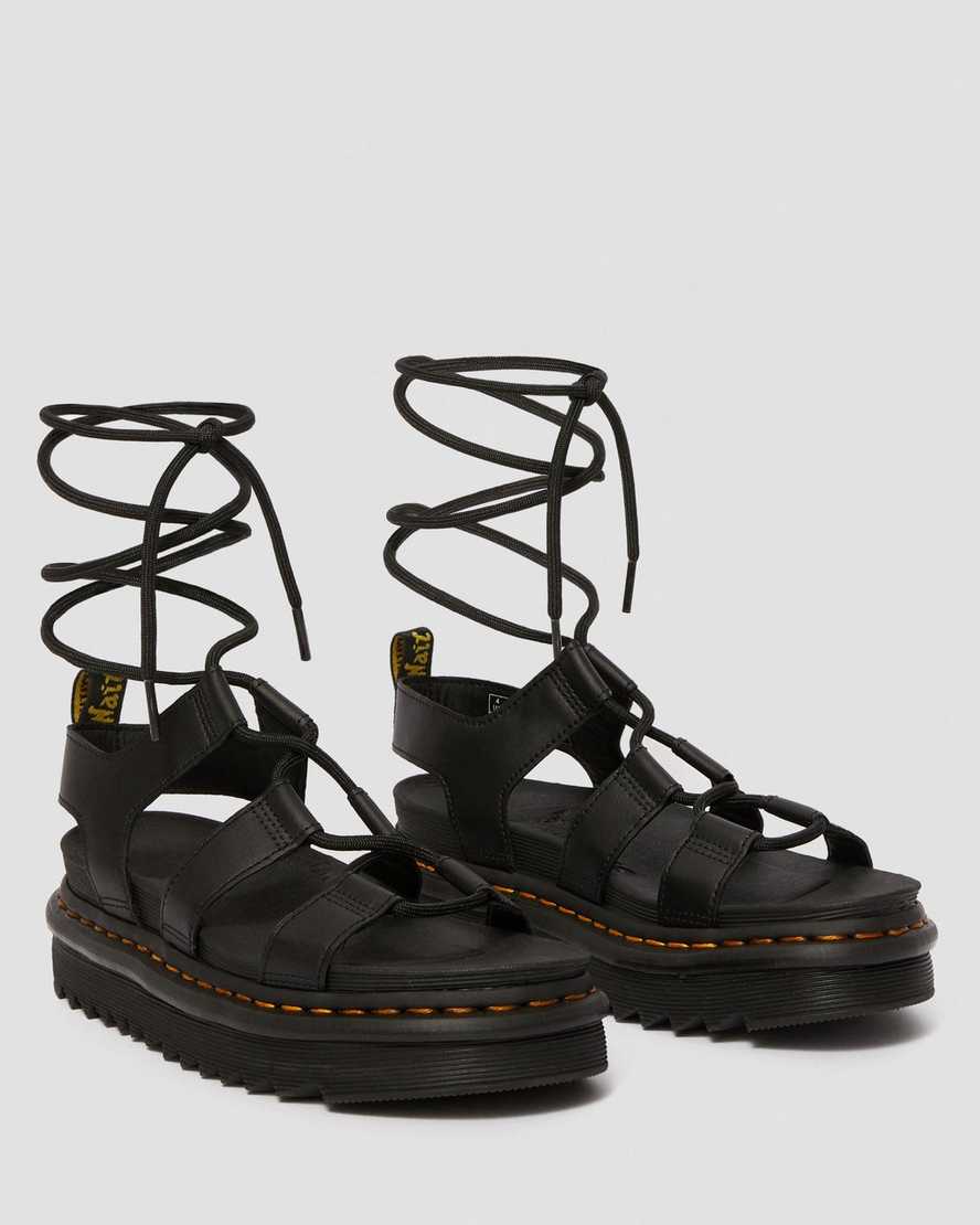 Dr Martens Nartilla Leather Women Gladiator Sandals Black | 74GMQZCJA