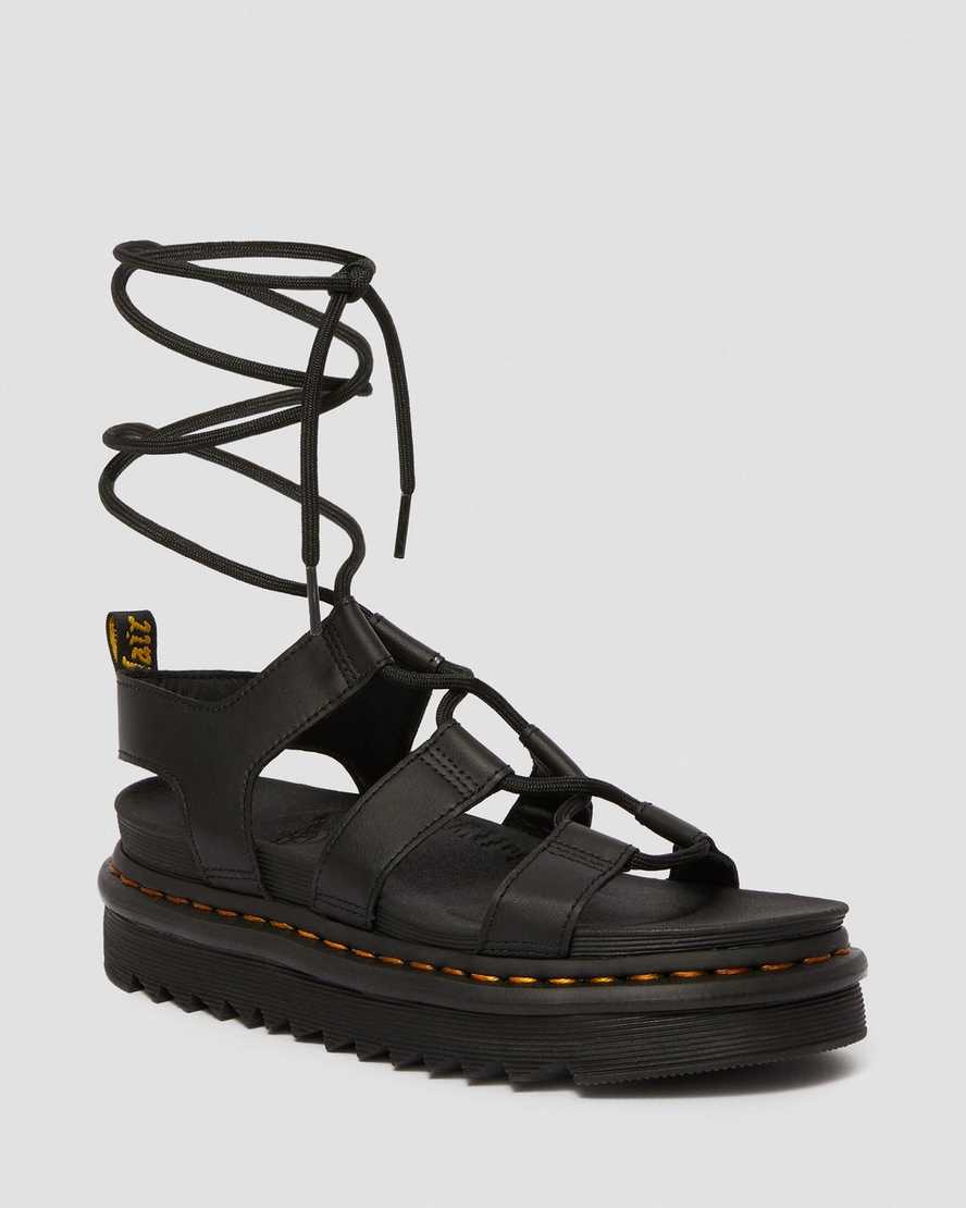 Dr Martens Nartilla Leather Women Gladiator Sandals Black | 74GMQZCJA