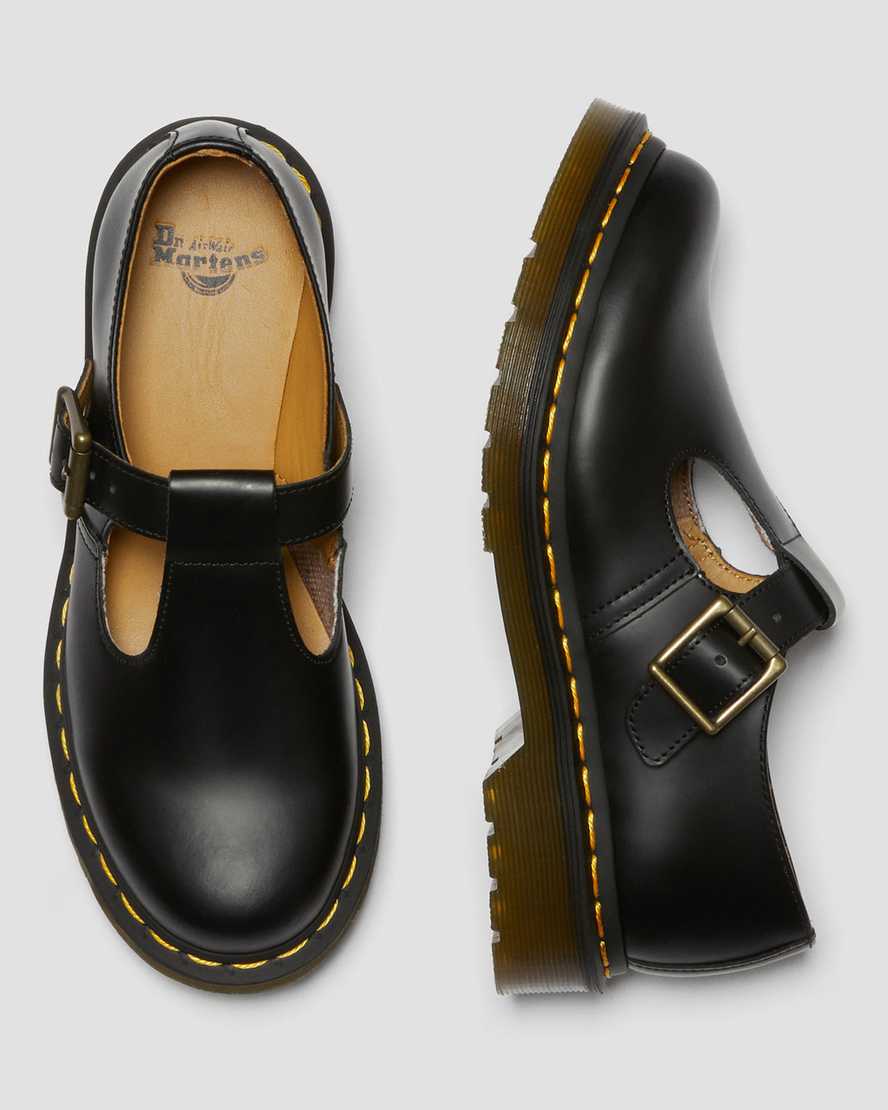 Dr Martens Polley Smooth Leather Women Mary Jane Shoes Black | 89TFCRLQG