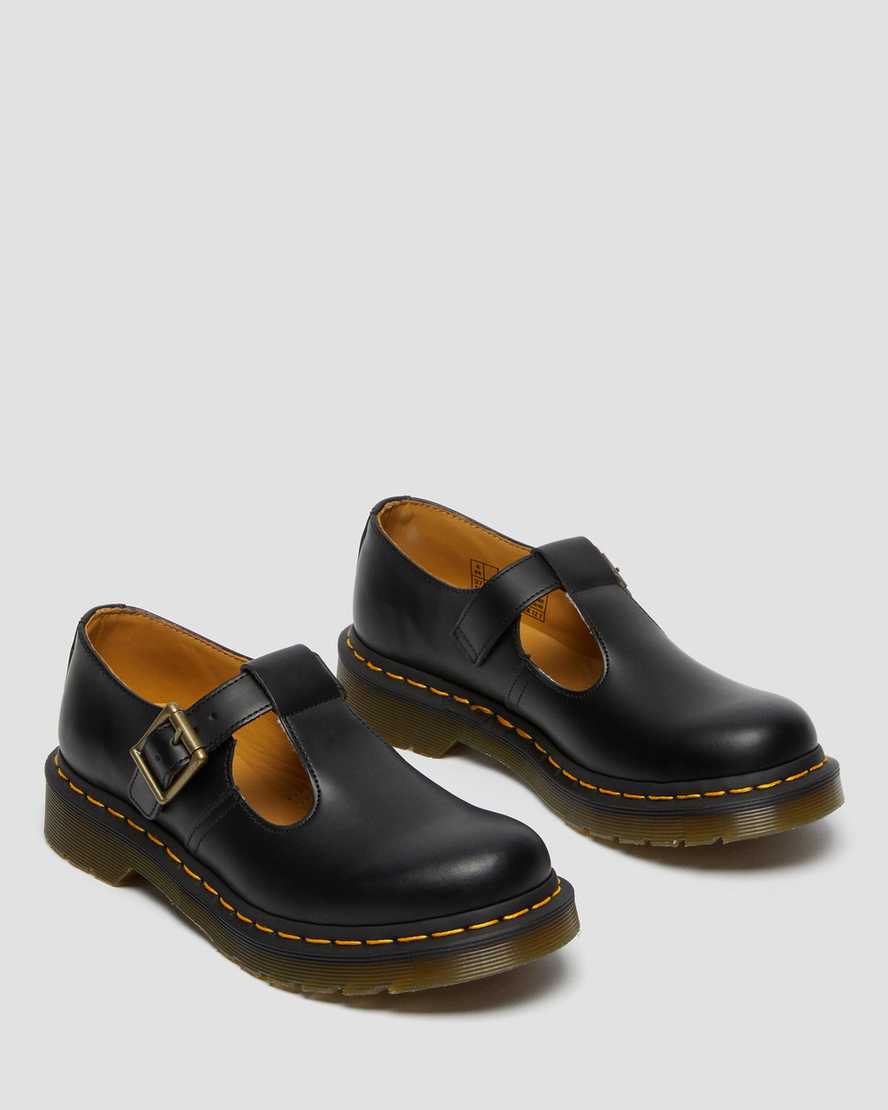 Dr Martens Polley Smooth Leather Women Mary Jane Shoes Black | 89TFCRLQG