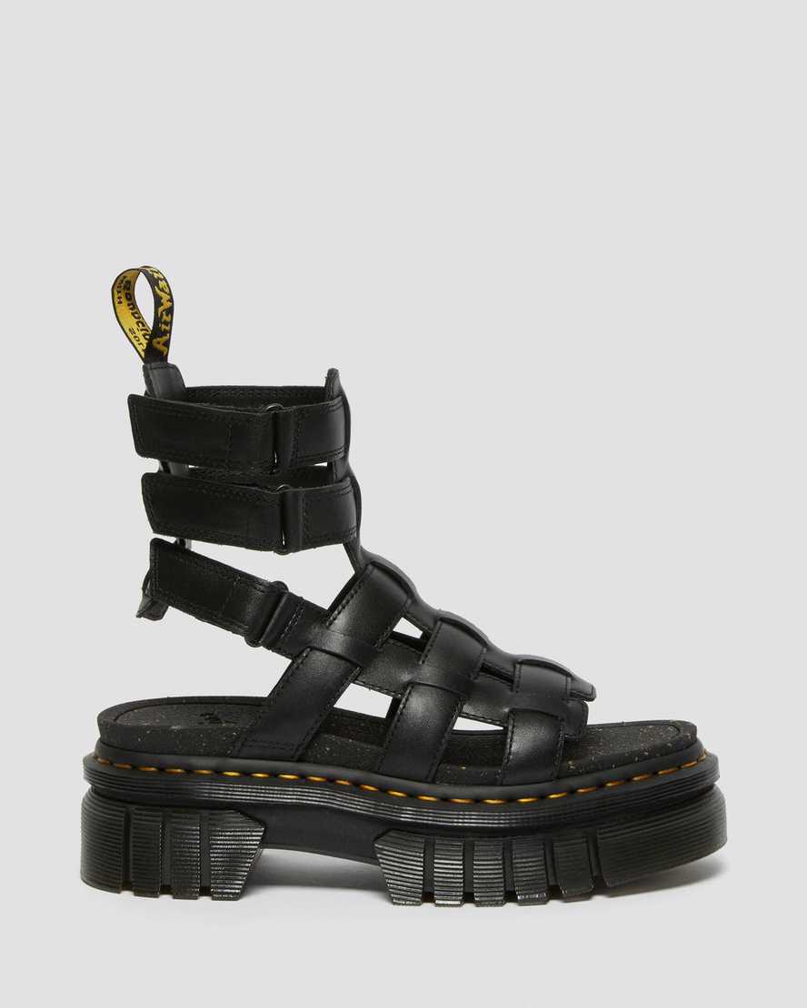 Dr Martens Ricki Nappa Lux Leather Women Platform Sandals Black | 14YOPAMEG