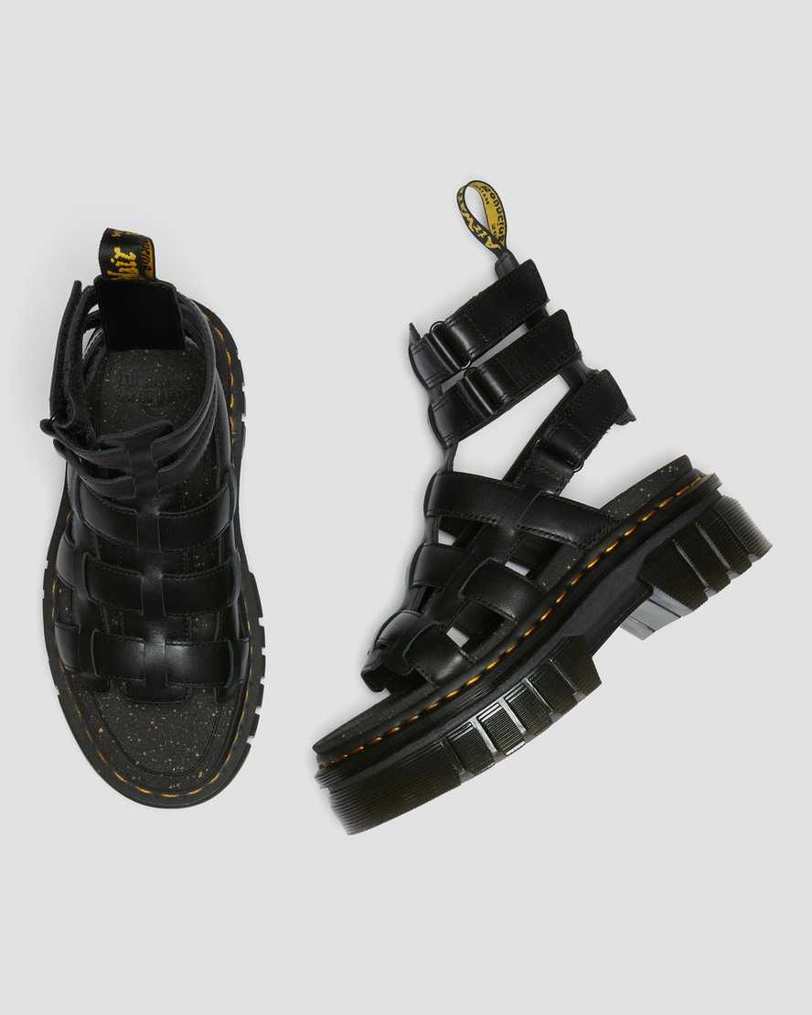 Dr Martens Ricki Nappa Lux Leather Women Platform Sandals Black | 14YOPAMEG