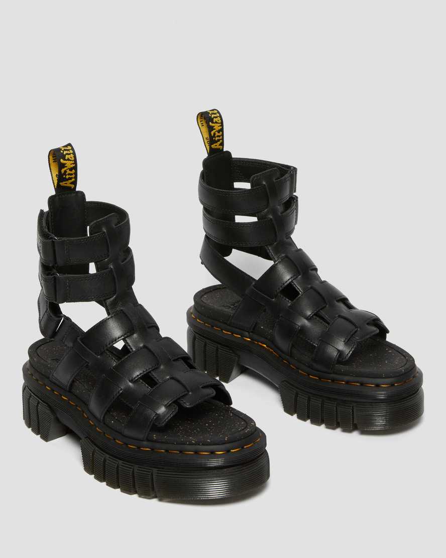 Dr Martens Ricki Nappa Lux Leather Women Platform Sandals Black | 14YOPAMEG