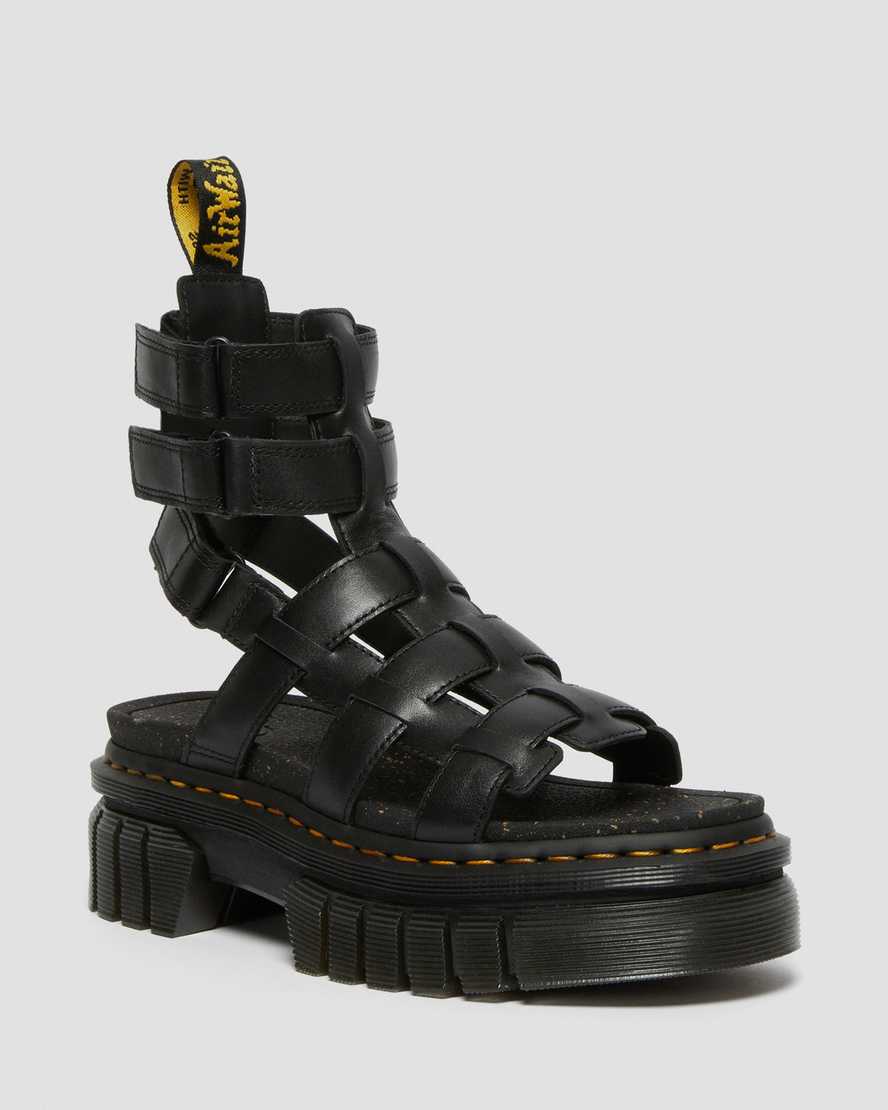 Dr Martens Ricki Nappa Lux Leather Women Platform Sandals Black | 14YOPAMEG