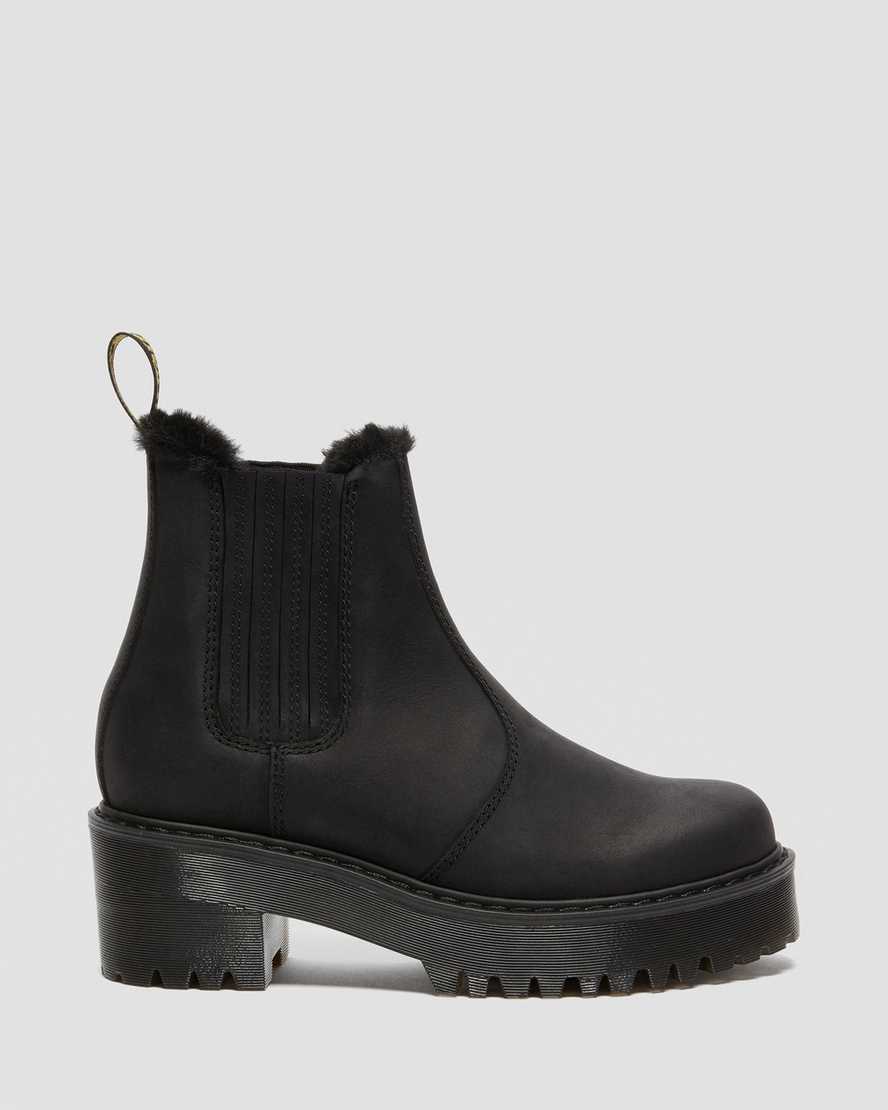 Dr Martens Rometty Faux Fur Leather Women Chelsea Boots Black | 67ARLEJHC