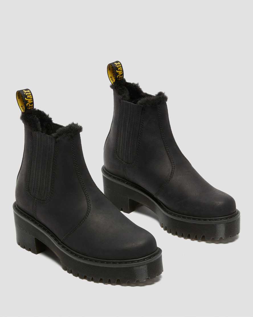 Dr Martens Rometty Faux Fur Leather Women Chelsea Boots Black | 67ARLEJHC