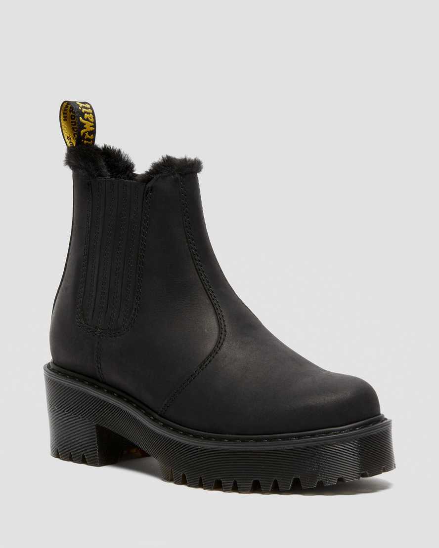 Dr Martens Rometty Faux Fur Leather Women Chelsea Boots Black | 67ARLEJHC