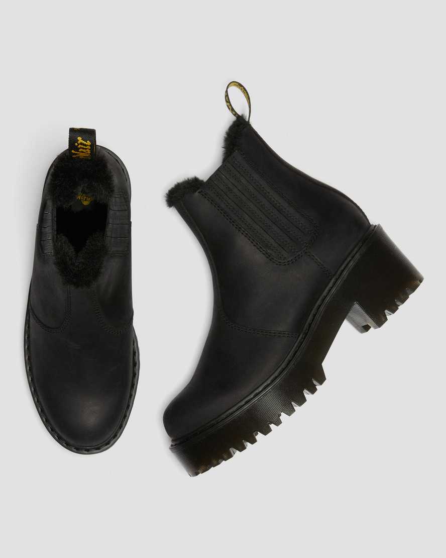 Dr Martens Rometty Faux Fur Leather Women Heeled Boots Black | 72GMDAROF