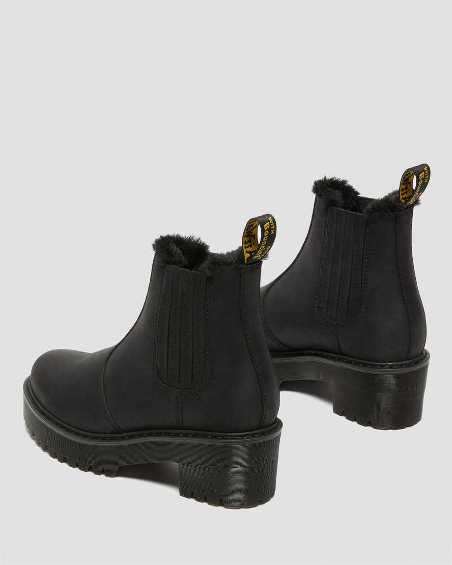 Dr Martens Rometty Faux Fur Leather Women Heeled Boots Black | 72GMDAROF