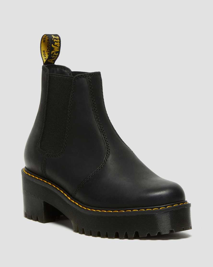 Dr Martens Rometty Wyoming Leather Women Heeled Boots Black | 93OARMCVG