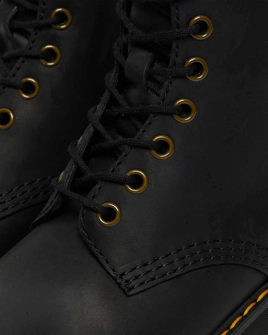 Dr Martens Shriver Hi Wyoming Leather Heeled Women Lace Up Boots Black | 59JWCSMAU