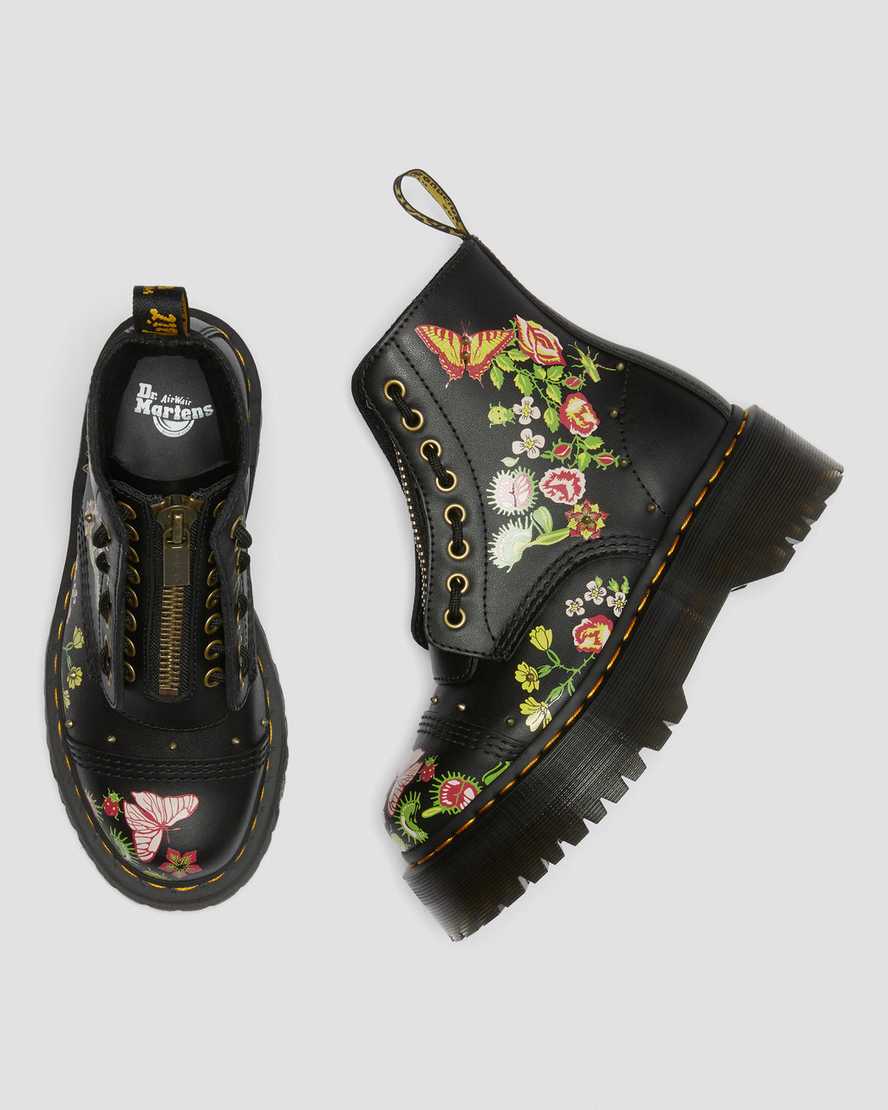 Dr Martens Sinclair Floral Bloom Leather Zip Up Women Boots Black | 06MCAJFXH