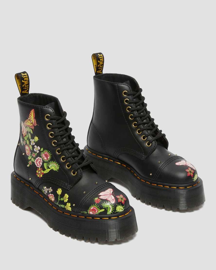 Dr Martens Sinclair Floral Bloom Leather Zip Up Women Boots Black | 06MCAJFXH