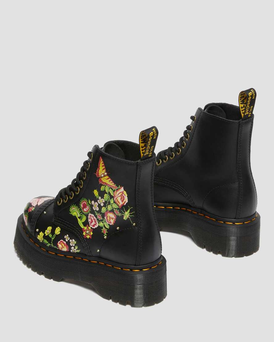 Dr Martens Sinclair Floral Bloom Leather Zip Up Women Boots Black | 06MCAJFXH