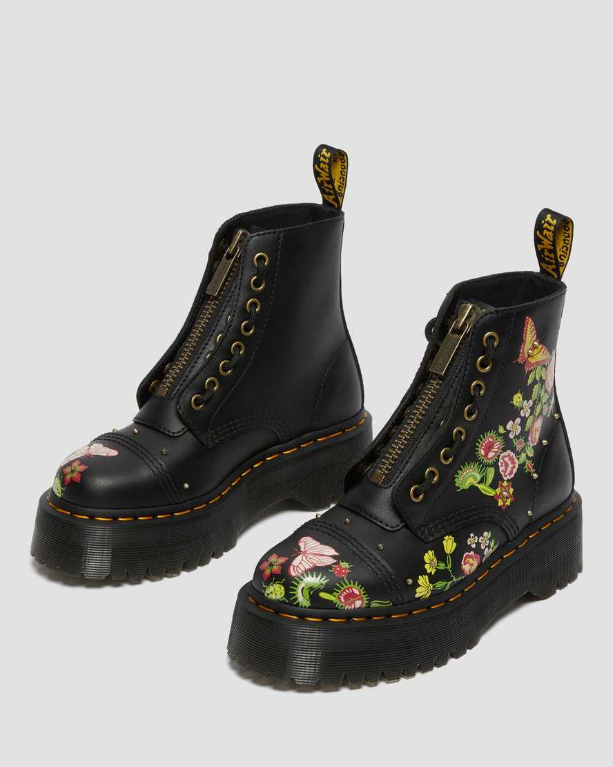 Dr Martens Sinclair Floral Bloom Leather Zip Up Women Boots Black | 06MCAJFXH