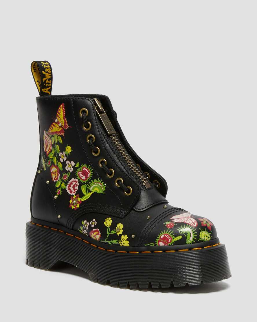 Dr Martens Sinclair Floral Bloom Leather Zip Up Women Boots Black | 06MCAJFXH