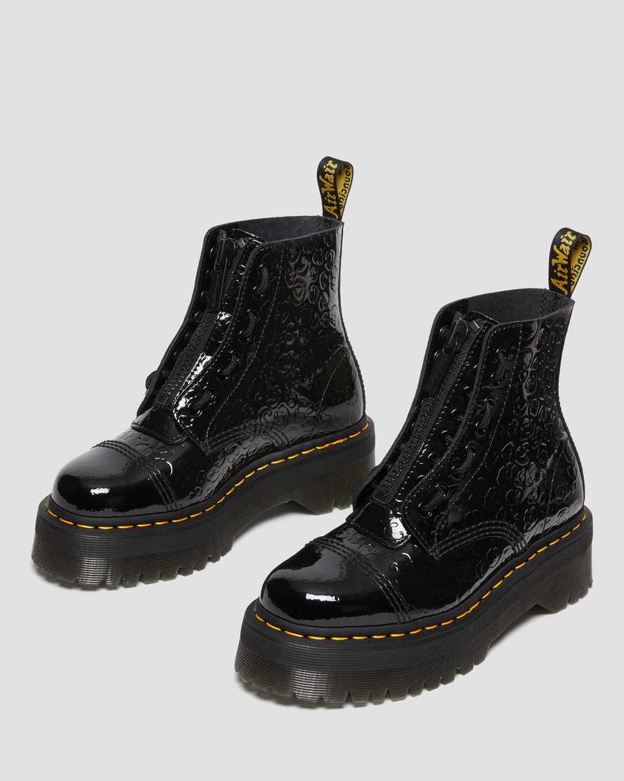 Dr Martens Sinclair Leopard Emboss Patent Leather Women Patent Boots Black | 45JDNQIAC