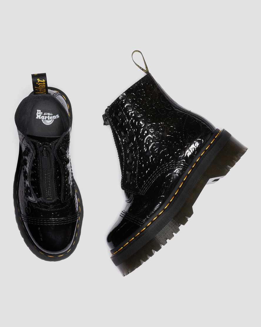 Dr Martens Sinclair Leopard Emboss Patent Leather Women Patent Boots Black | 45JDNQIAC