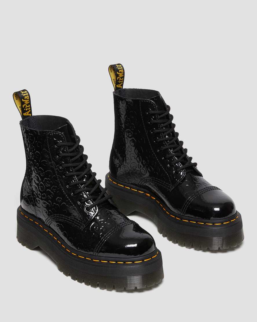 Dr Martens Sinclair Leopard Emboss Patent Leather Women Patent Boots Black | 45JDNQIAC