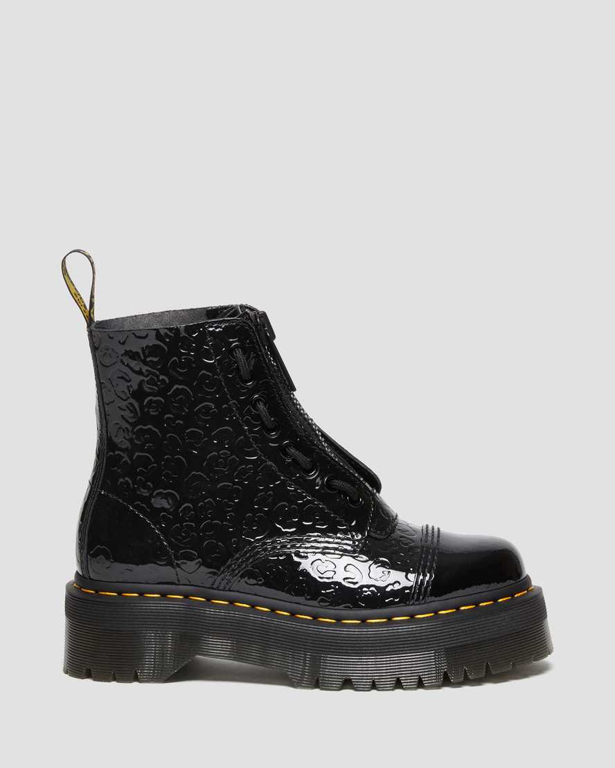 Dr Martens Sinclair Leopard Emboss Patent Leather Women Patent Boots Black | 45JDNQIAC