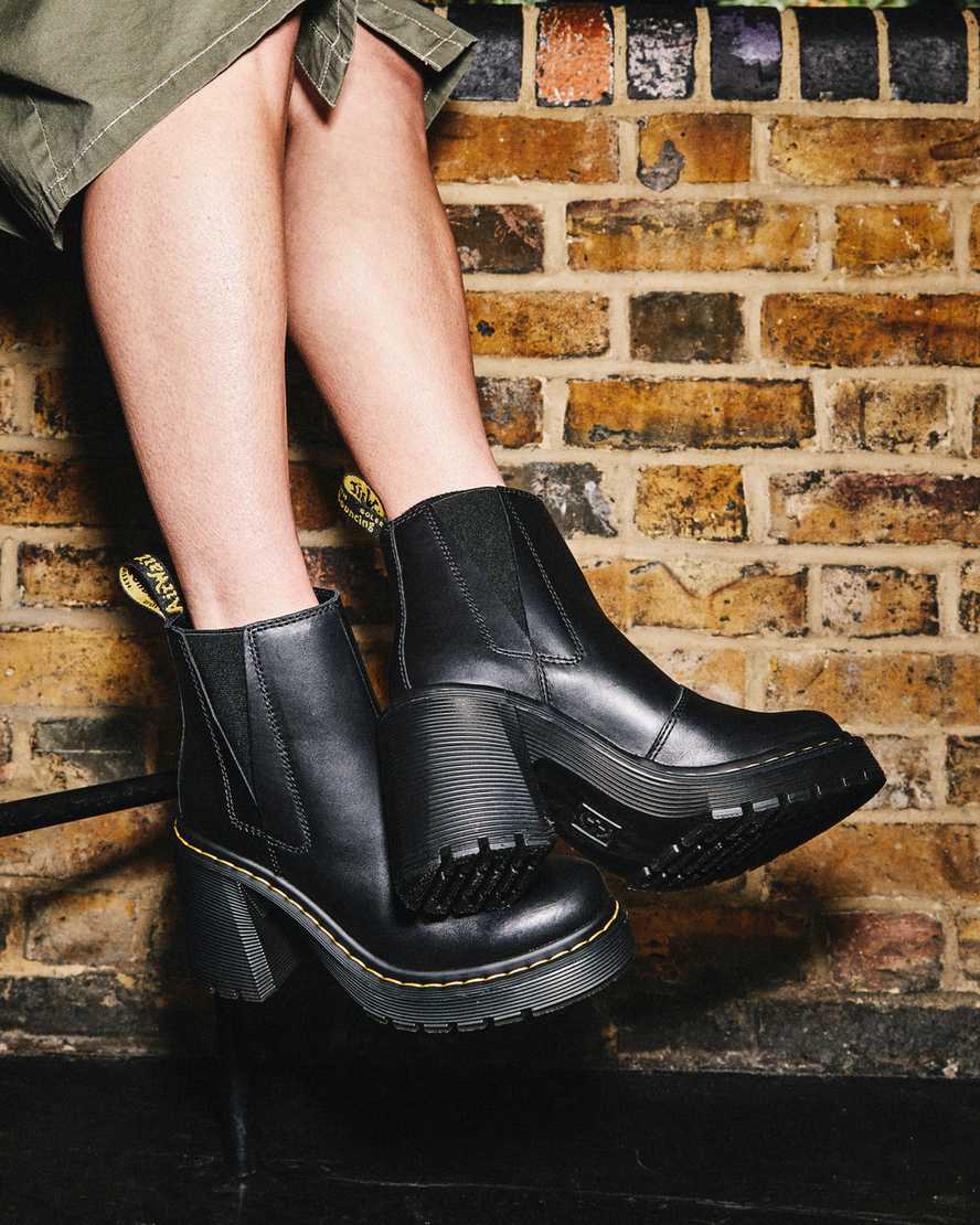 Dr Martens Spence Leather Flared Women Heeled Boots Black | 54EKJZNMQ