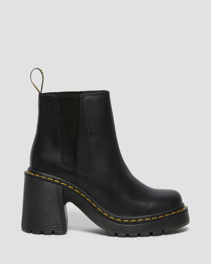 Dr Martens Spence Leather Flared Women Heeled Boots Black | 54EKJZNMQ