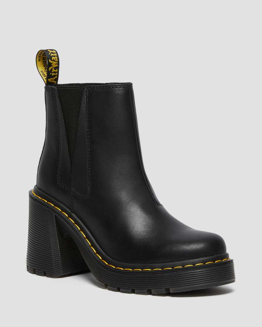 Dr Martens Spence Leather Flared Women Heeled Boots Black | 54EKJZNMQ