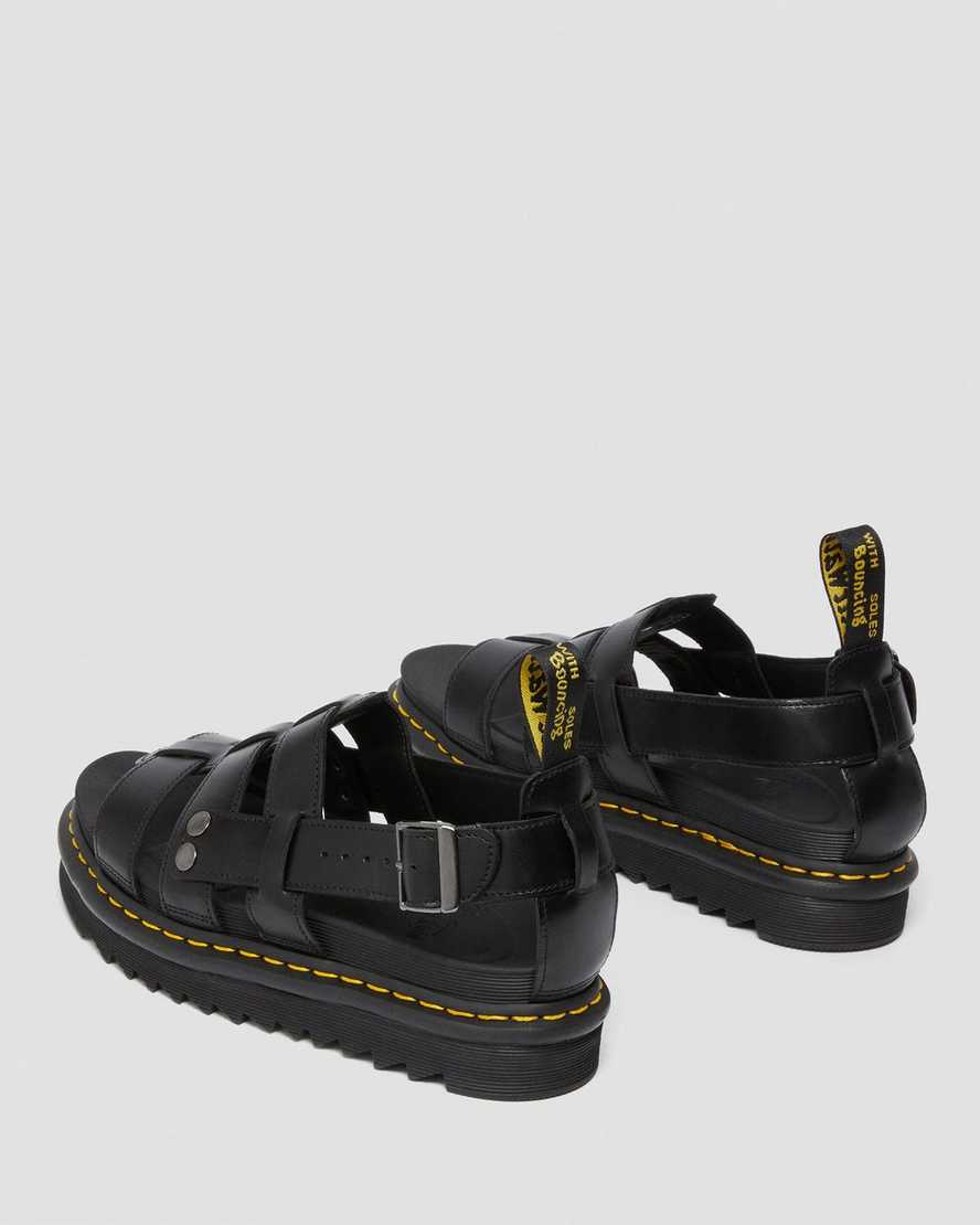 Dr Martens Terry Leather Men Strap Sandals Black | 19AURYGFB