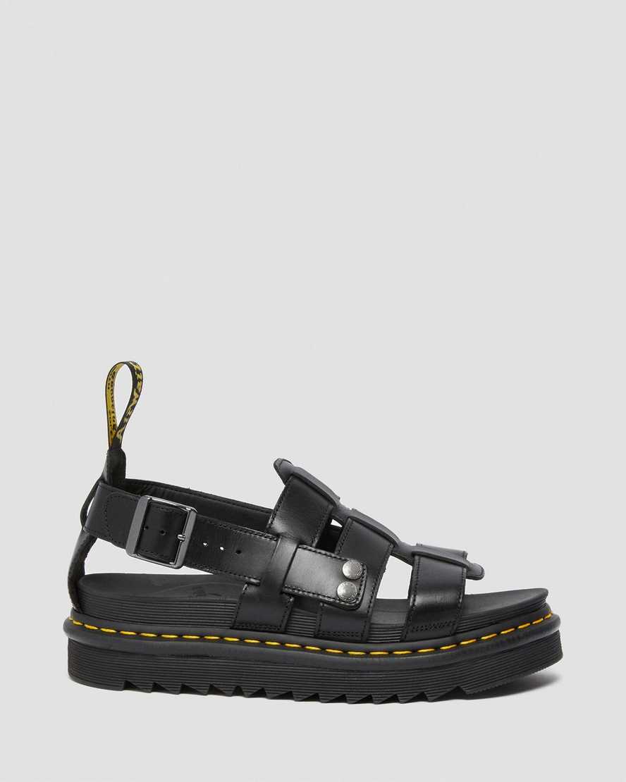 Dr Martens Terry Leather Men Strap Sandals Black | 19AURYGFB