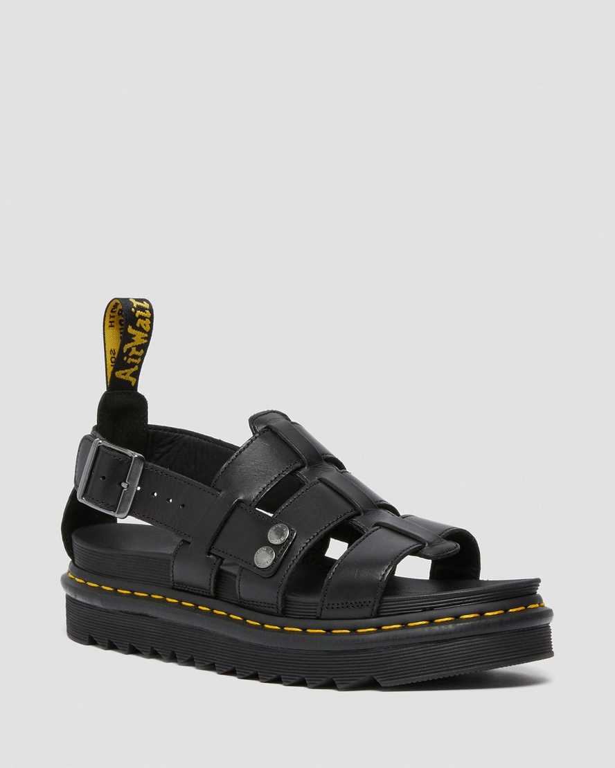 Dr Martens Terry Leather Men Strap Sandals Black | 19AURYGFB