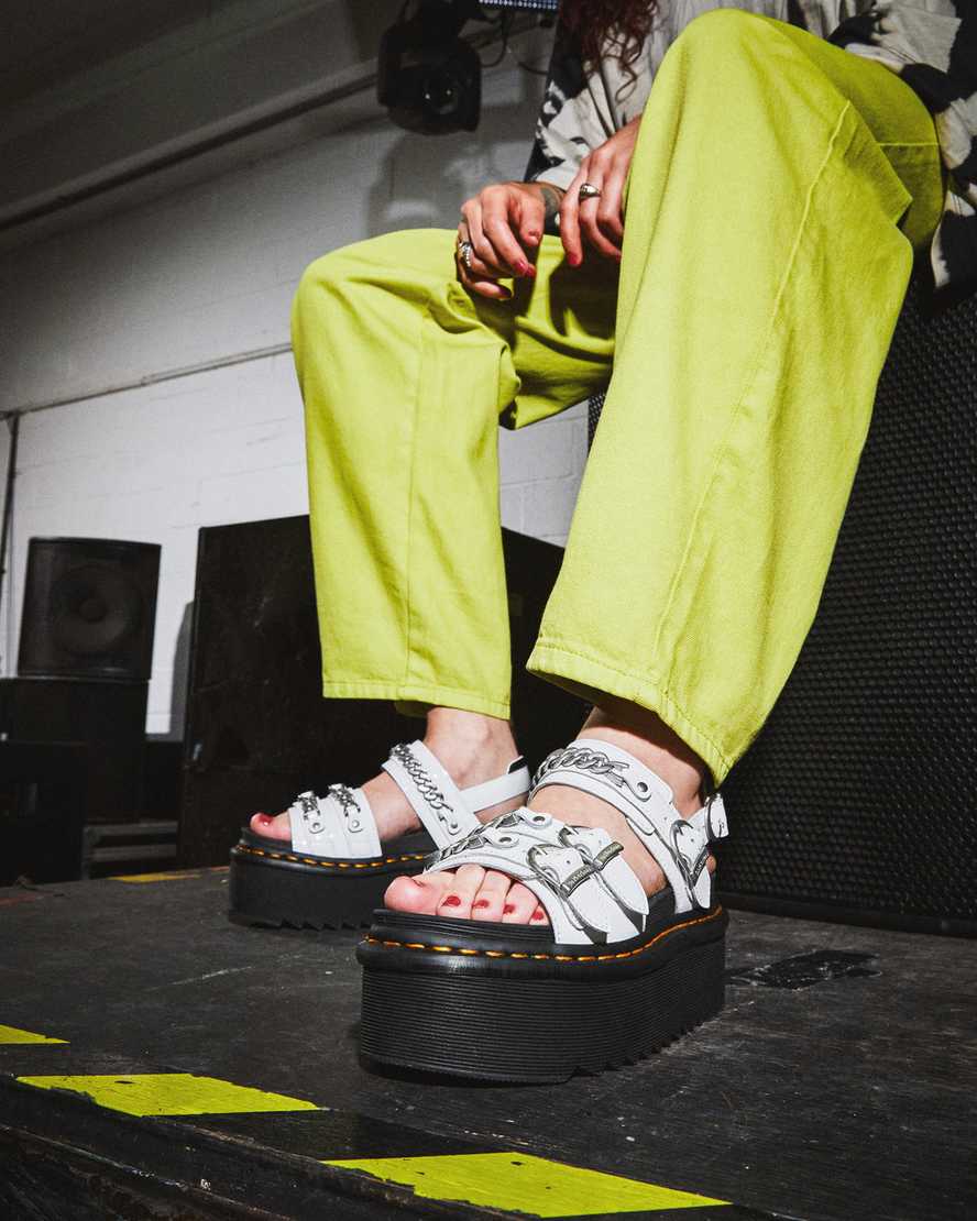 Dr Martens Voss II Chain Patent Leather Women Patent Sandals White | 03ERYBKVO