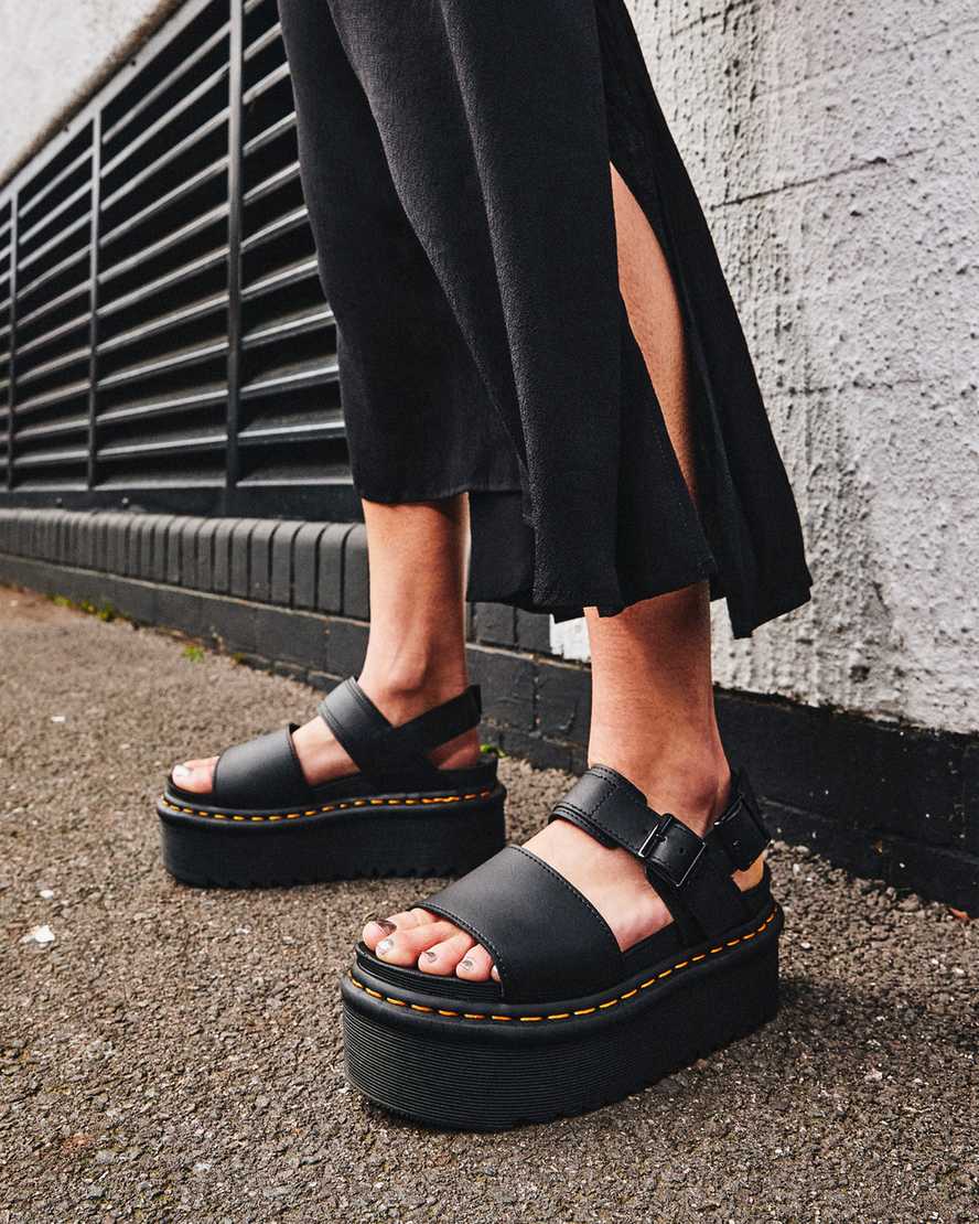 Dr Martens Voss Leather Women Platform Sandals Black | 28MSGDUYH