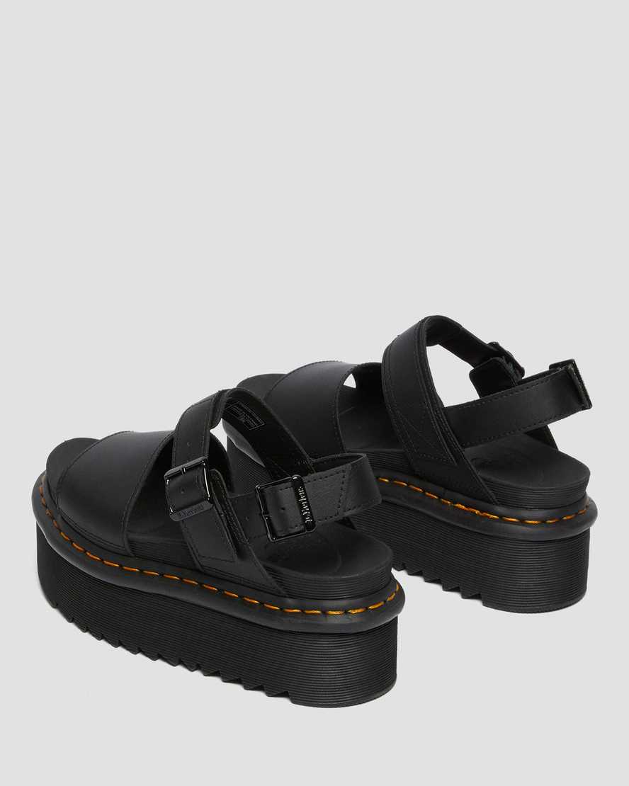 Dr Martens Voss Leather Women Platform Sandals Black | 28MSGDUYH