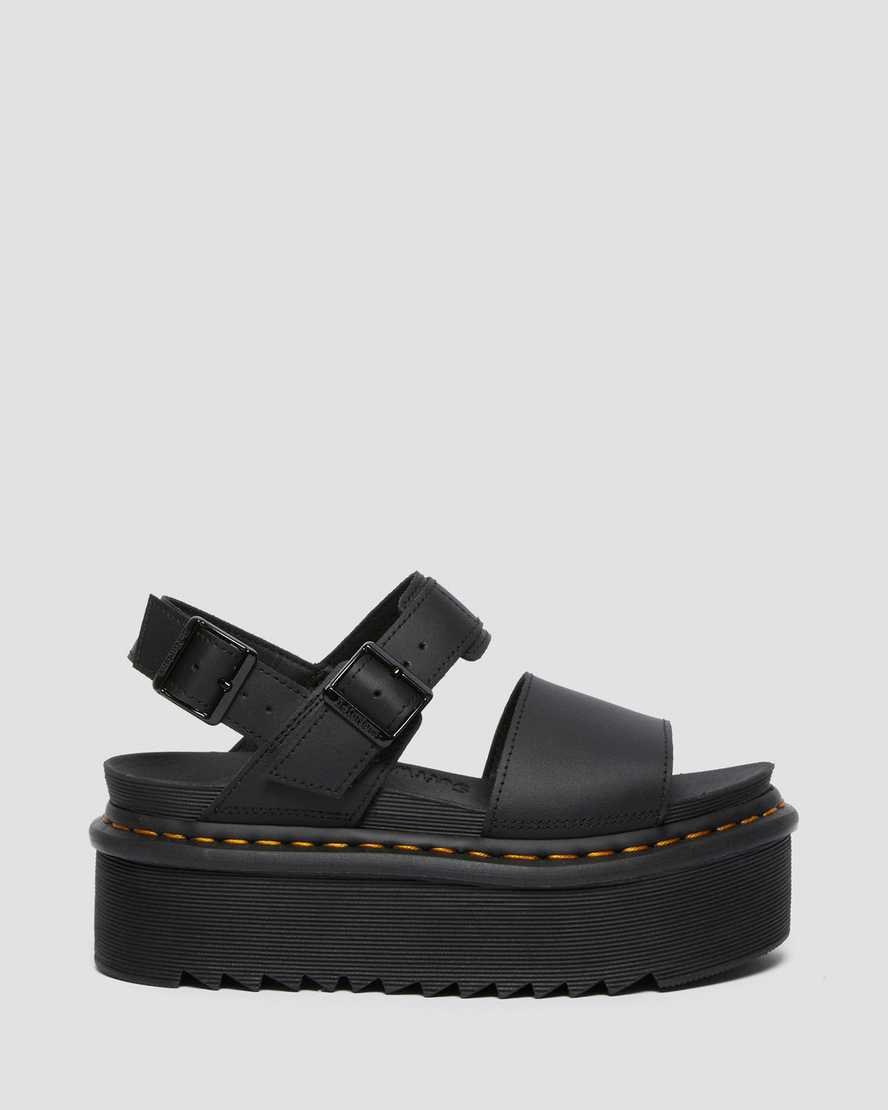 Dr Martens Voss Leather Women Platform Sandals Black | 28MSGDUYH