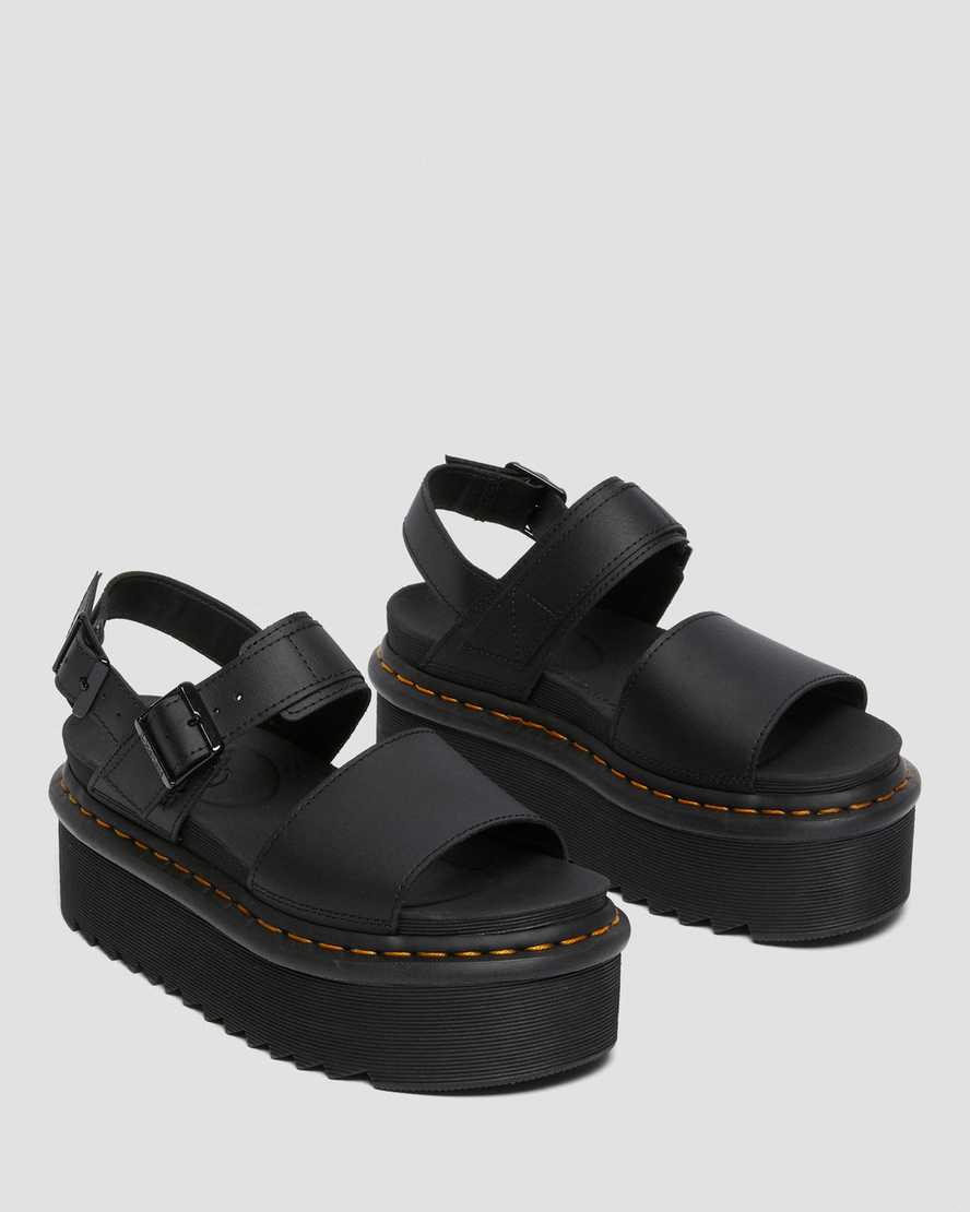 Dr Martens Voss Leather Women Platform Sandals Black | 28MSGDUYH