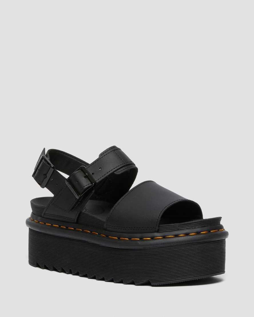 Dr Martens Voss Leather Women Platform Sandals Black | 28MSGDUYH