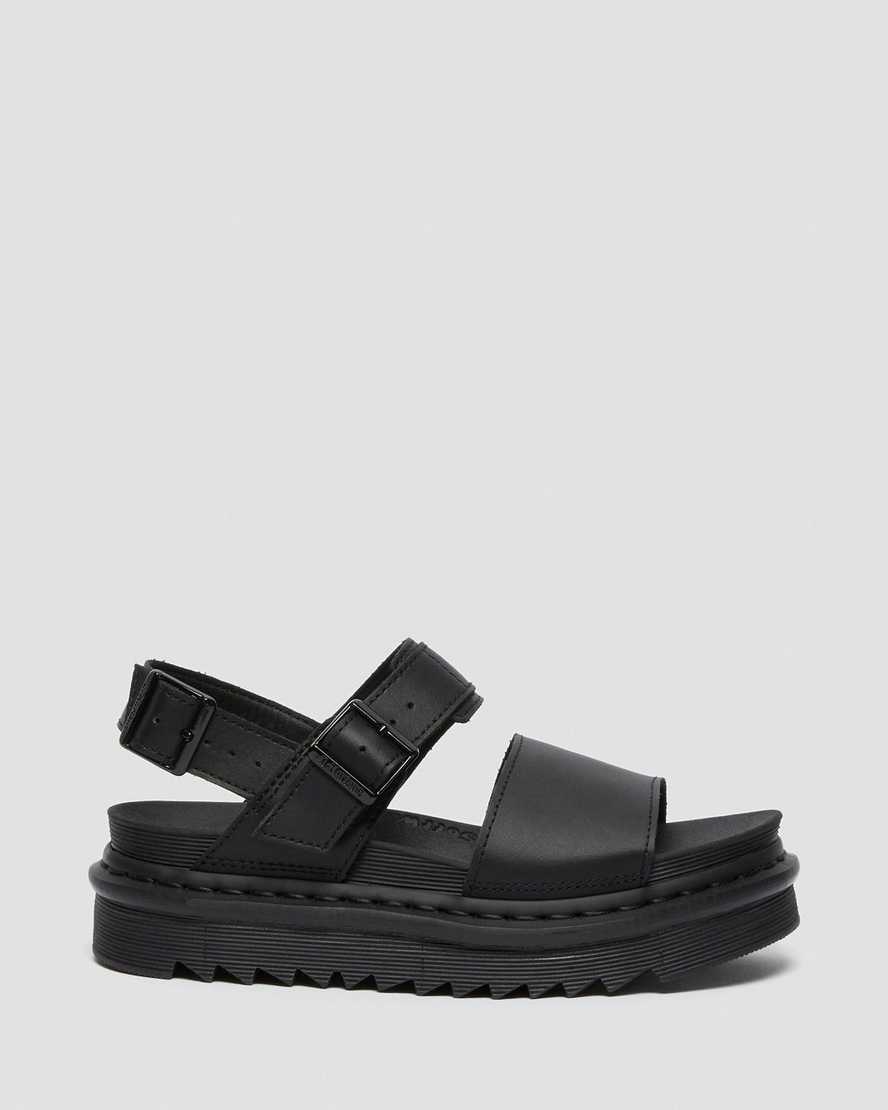 Dr Martens Voss Leather Women Strap Sandals Black | 63TNLFQKE