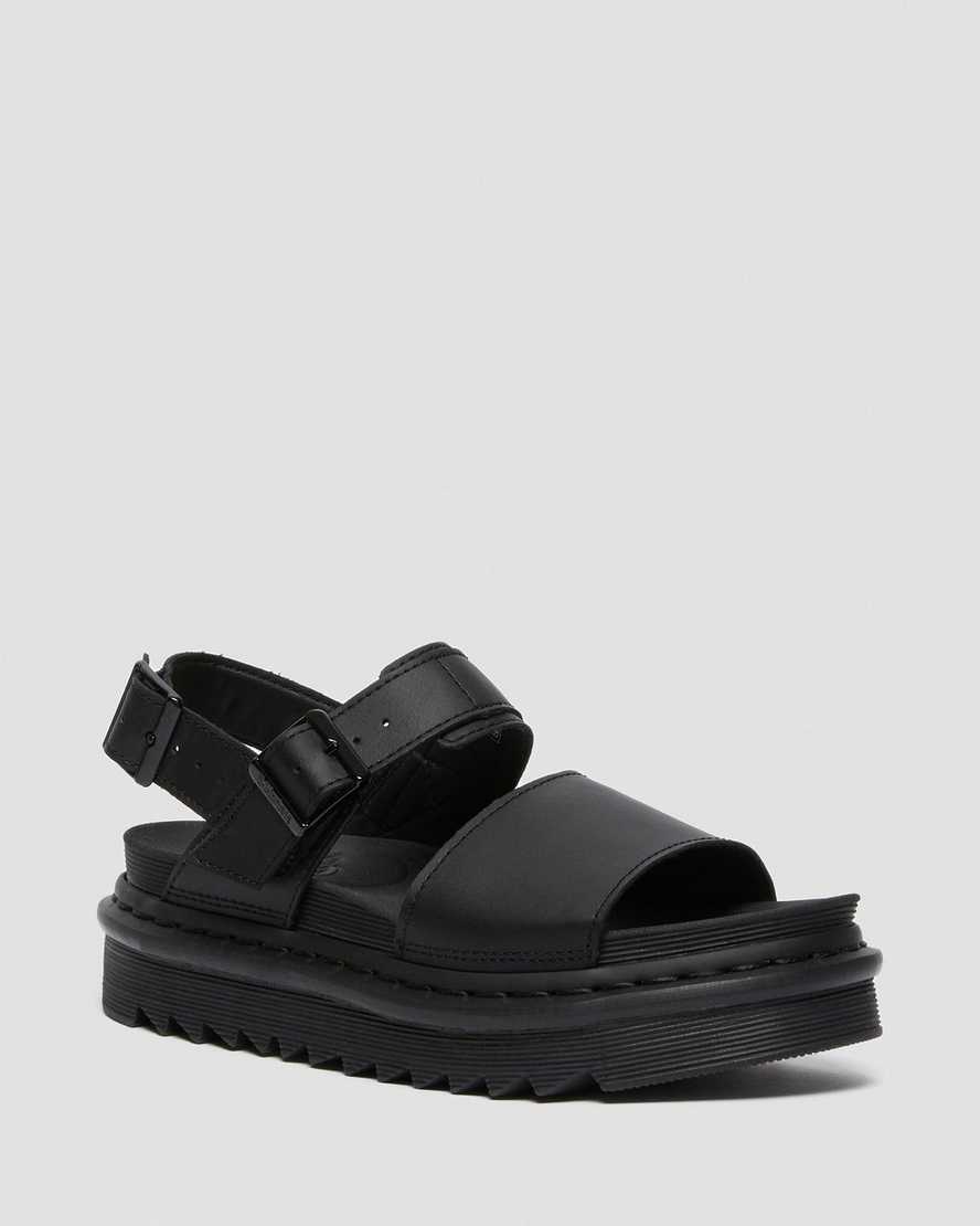 Dr Martens Voss Leather Women Strap Sandals Black | 63TNLFQKE