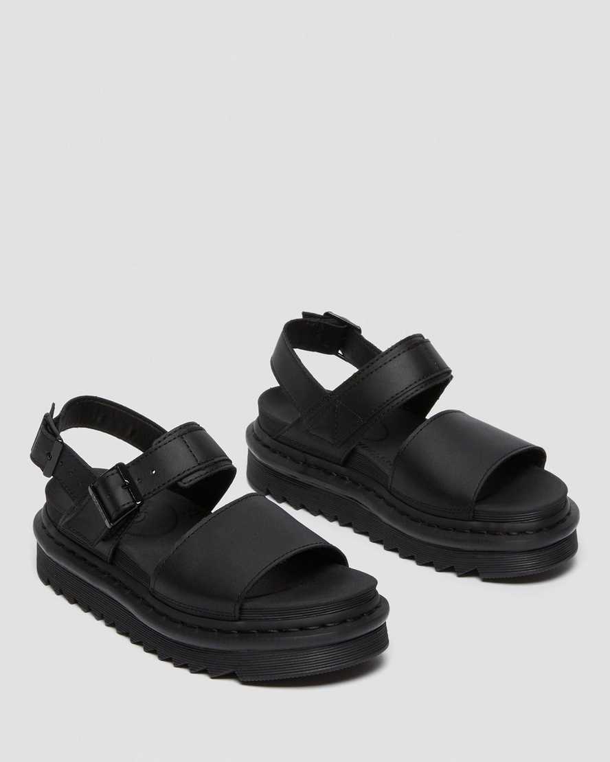 Dr Martens Voss Leather Women Strap Sandals Black | 63TNLFQKE