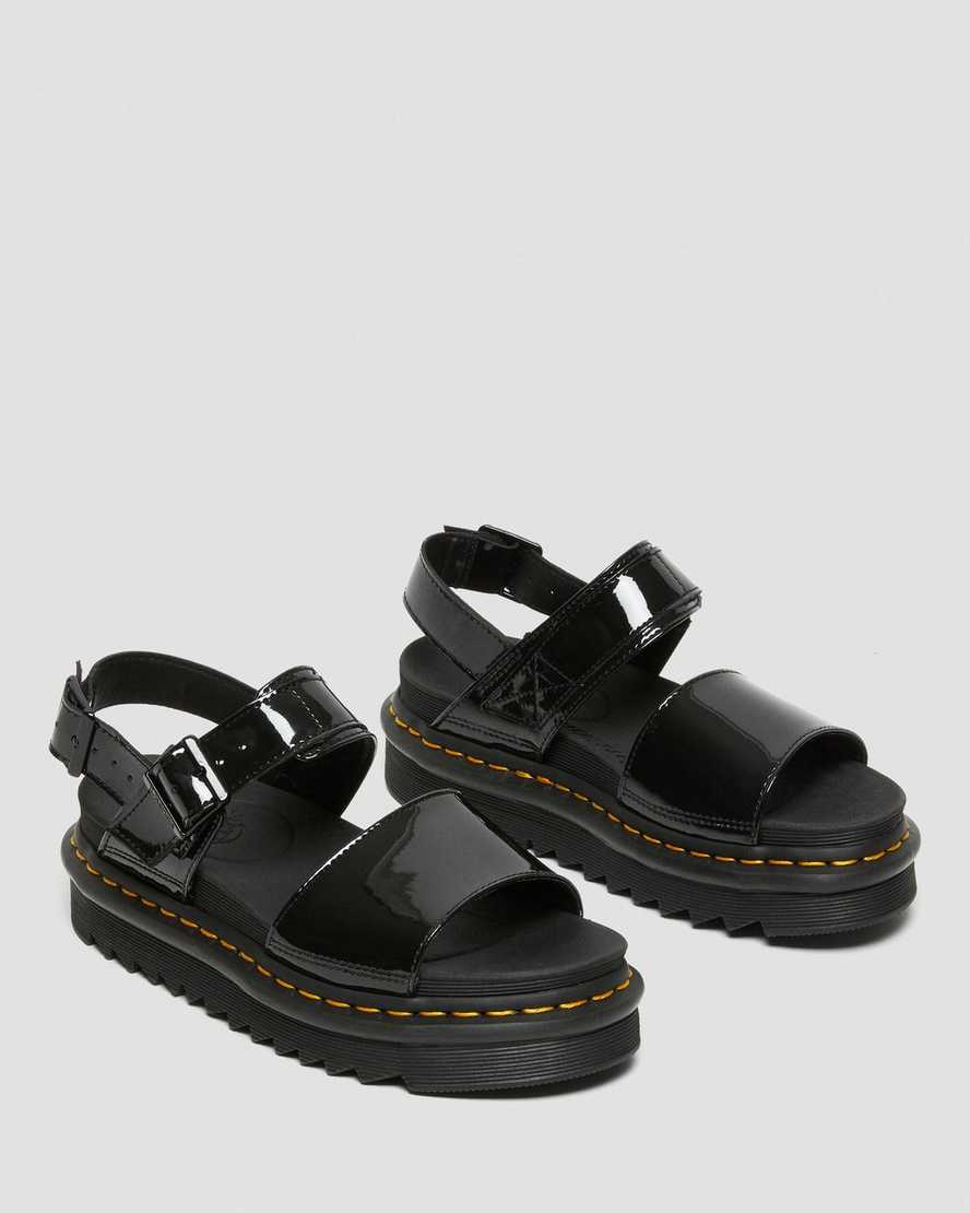 Dr Martens Voss Patent Leather Women Patent Sandals Black | 21DJLQVTB