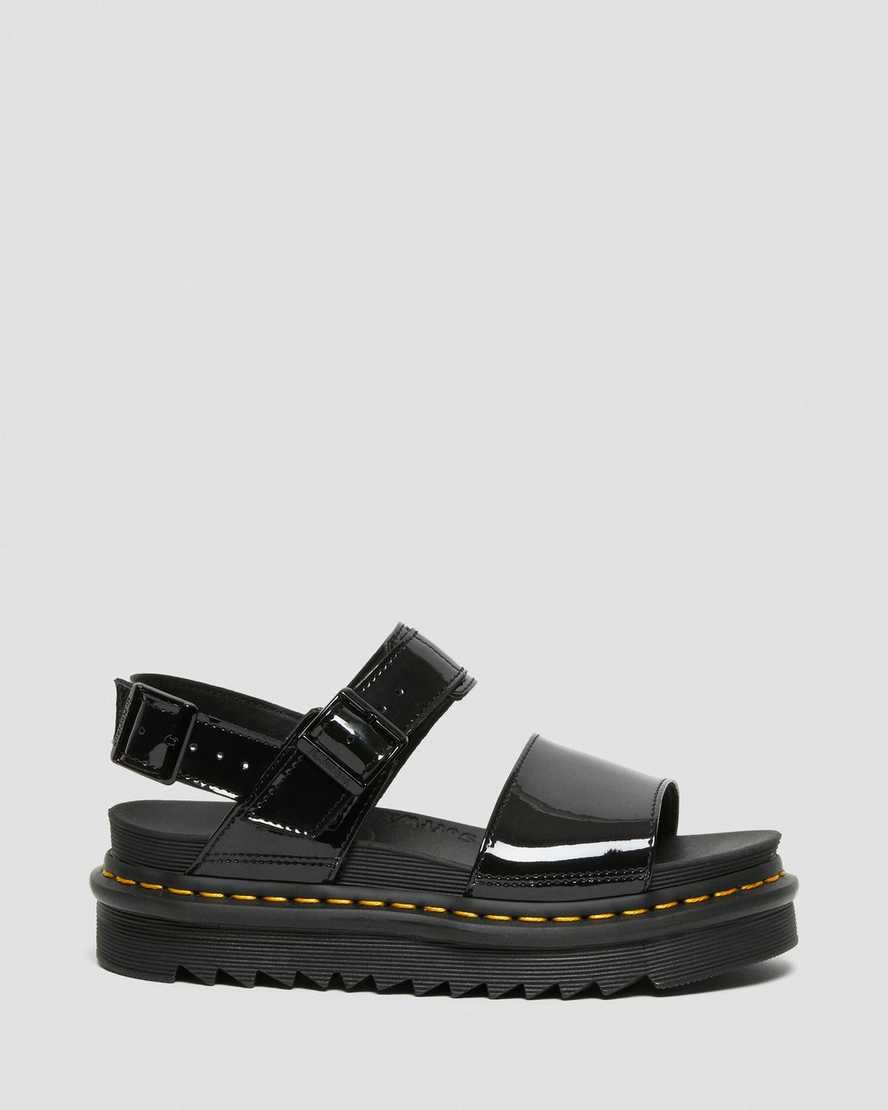 Dr Martens Voss Patent Leather Women Patent Sandals Black | 21DJLQVTB