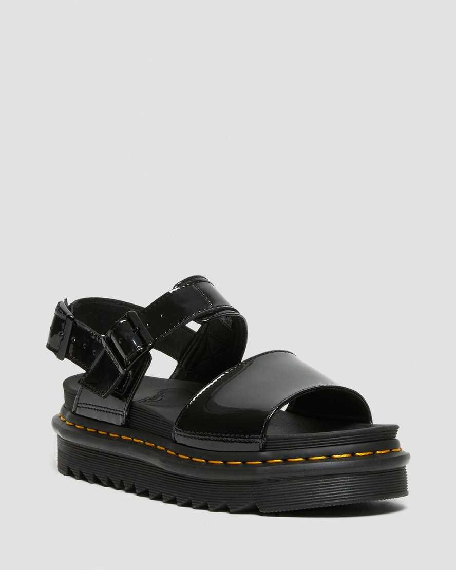 Dr Martens Voss Patent Leather Women Patent Sandals Black | 21DJLQVTB