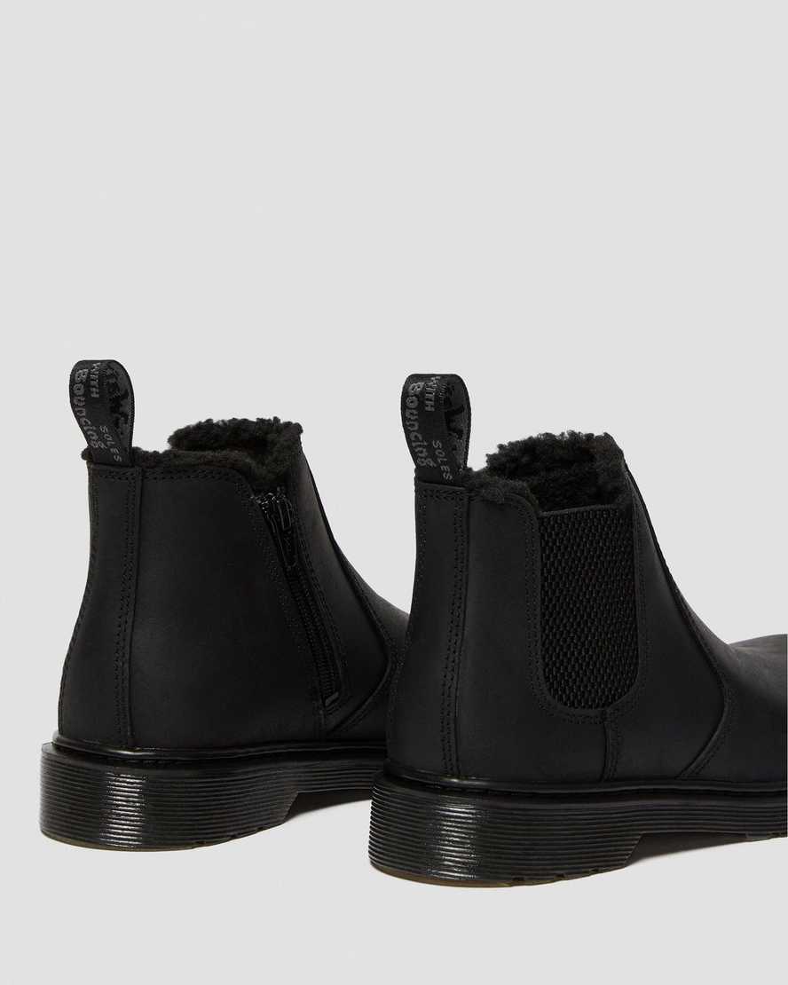 Dr Martens Youth 2976 Faux Fur Lined Kids' Chelsea Boots Black | 96MBITNOS