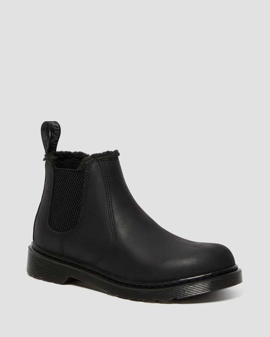 Dr Martens Youth 2976 Faux Fur Lined Kids\' Chelsea Boots Black | 96MBITNOS